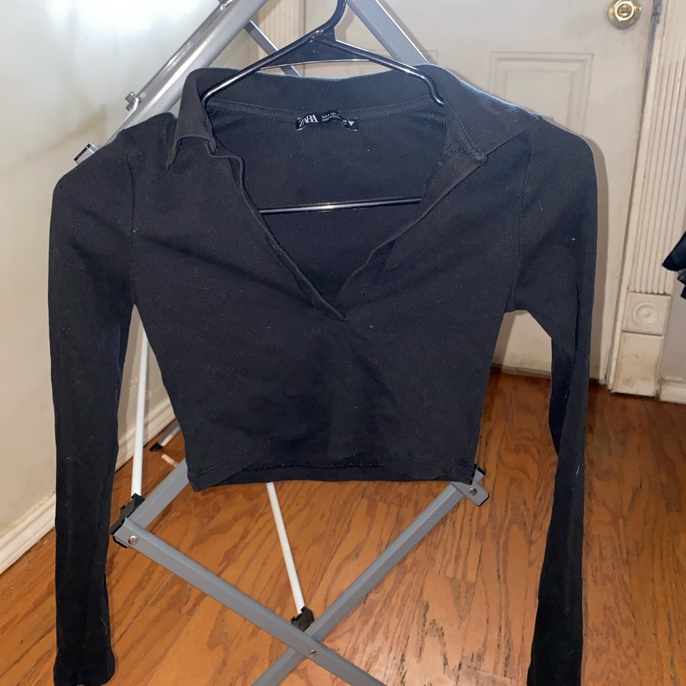 Zara Long-sleeve Black crop Top